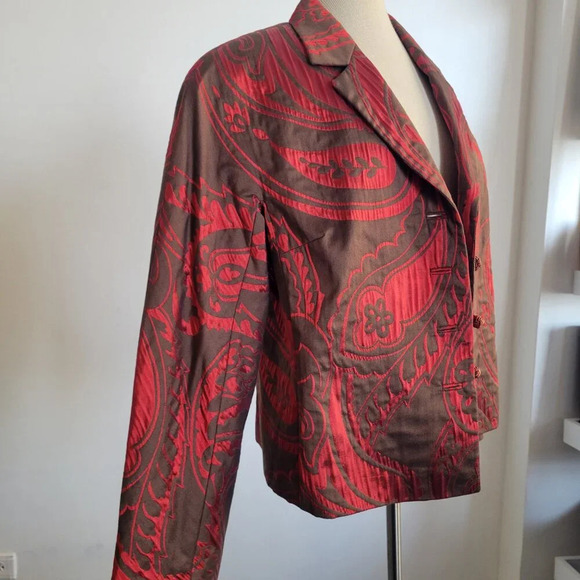NWT Women's Lafayette 148 NY Red Notched Lapel Paisley Jacket (Size: 10 Petite) - Picture 6 of 14
